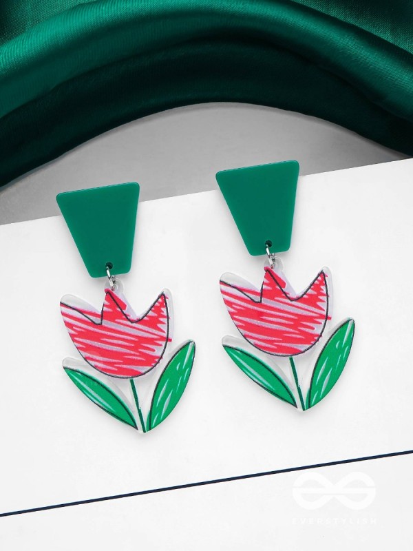 CRIMSON CHARM BLOSSOM - CASUAL ACRYLIC EARIINGS