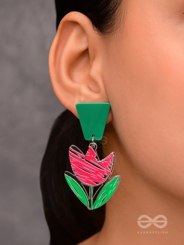 CRIMSON CHARM BLOSSOM - CASUAL ACRYLIC EARIINGS