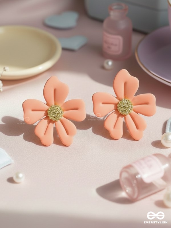 THE FLORAL FLING - GOLDEN AND ORANGE ACRYLIC STUD EARRINGS