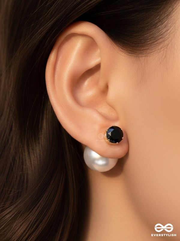 A MYSTIC PEARL - GOLDEN EMBELLISHED EARRINGS (BLACK)