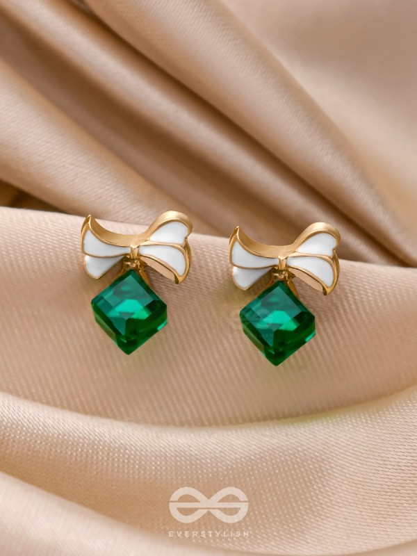 MINGLING MARVELS - GOLDEN AND GREEN EMBELLISHED STUD EARRINGS