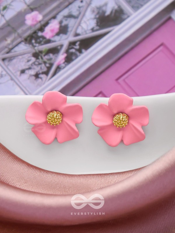 THE BLOSSOM BALLAD - GOLDEN AND PINK ACRYLIC STUD EARRINGS