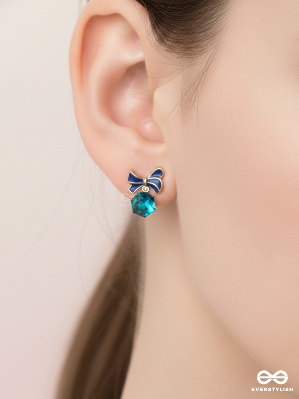MINGLING MARVELS - GOLDEN AND BLUE EMBELLISHED STUD EARRINGS