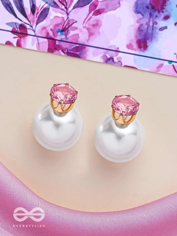 A MYSTIC PEARL - GOLDEN EMBELLISHED EARRINGS (PINK)