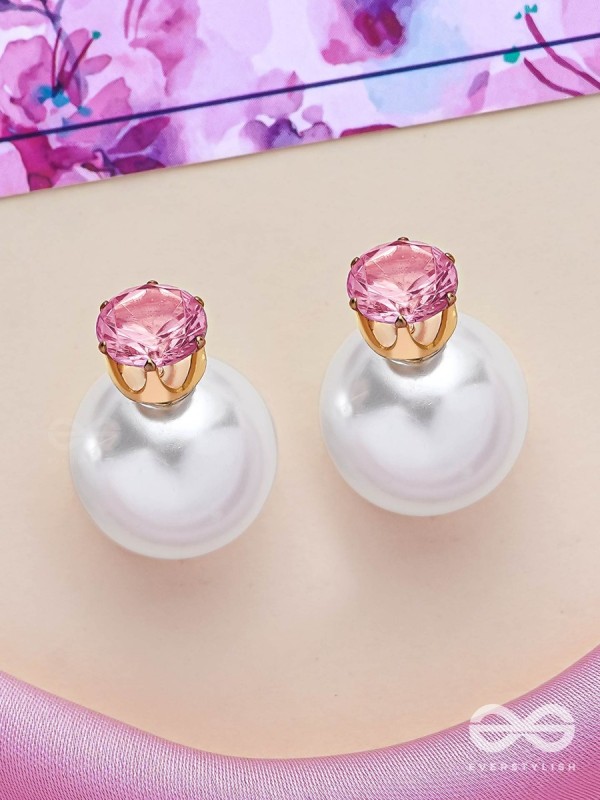 A MYSTIC PEARL - GOLDEN EMBELLISHED EARRINGS (PINK)