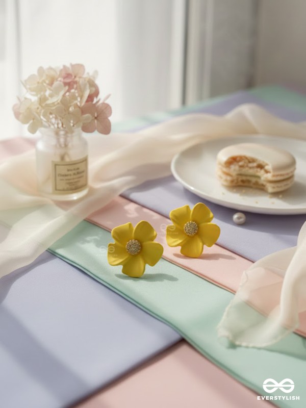 THE BLOSSOM BALLAD - GOLDEN AND YELLOW ACRYLIC STUD EARRINGS