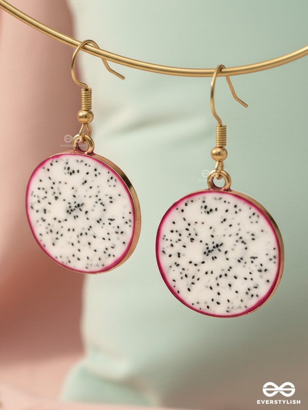 THE DRAGONFRUIT DELICACY - GOLDEN EMBELISHED EARRINGS