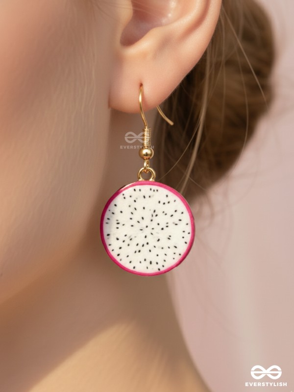 THE DRAGONFRUIT DELICACY - GOLDEN EMBELISHED EARRINGS