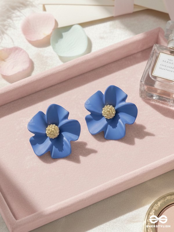 THE BLOSSOM BALLAD - GOLDEN AND BLUE ACRYLIC STUD EARRINGS