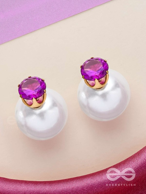 A MYSTIC PEARL - GOLDEN EMBELLISHED EARRINGS (VIOLET)