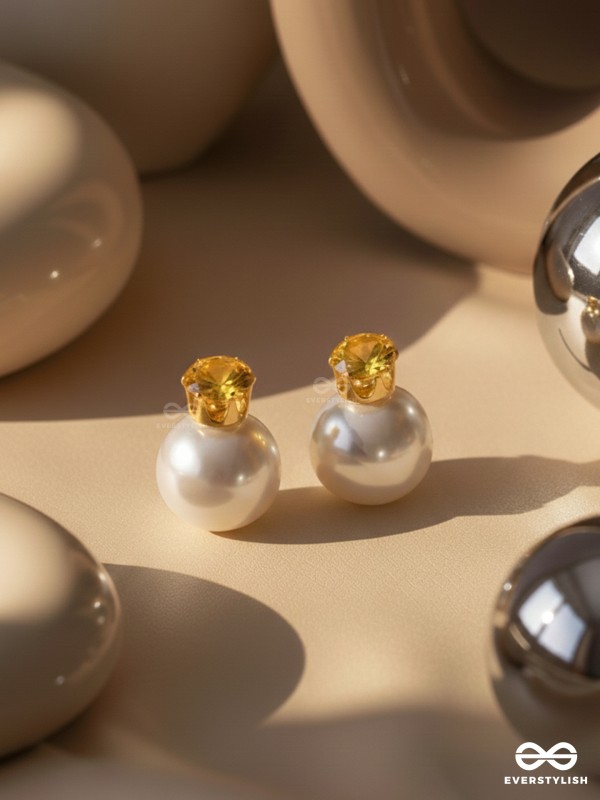A MYSTIC PEARL - GOLDEN EMBELLISHED EARRINGS (YELLOW)