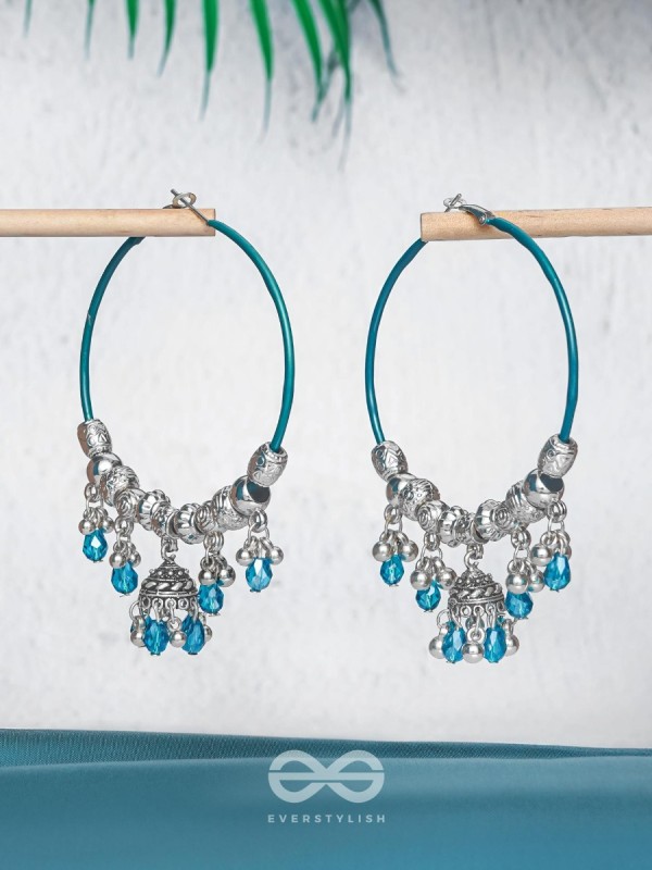 The Aqua Orbits - Silver Hoop Earrings