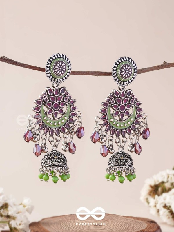 The Ruby Meadows - Statement Enamelled And Oxidised Jhumka Earrings