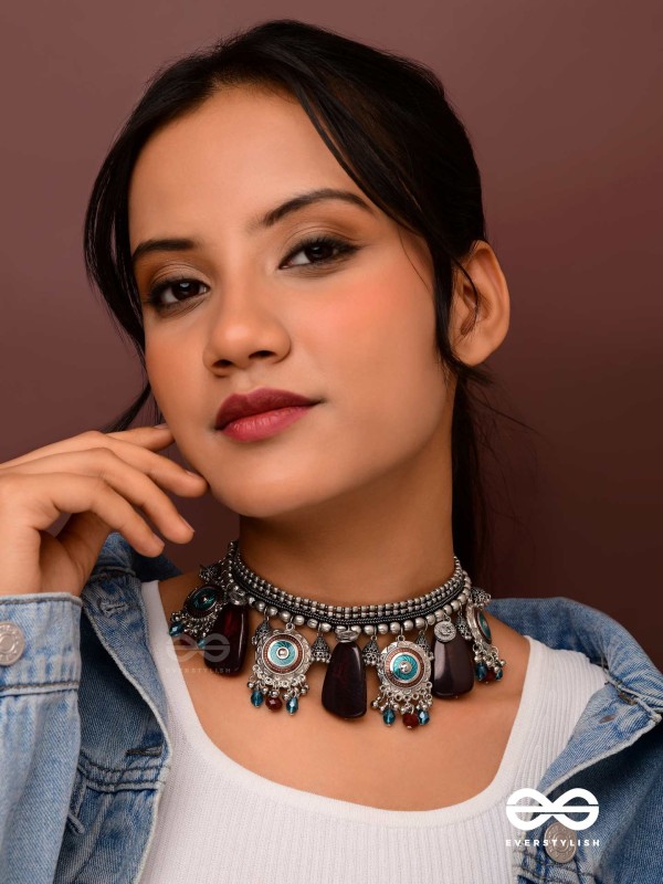 The Cosmic Spheres - Enamelled Oxidised Choker Neckpiece