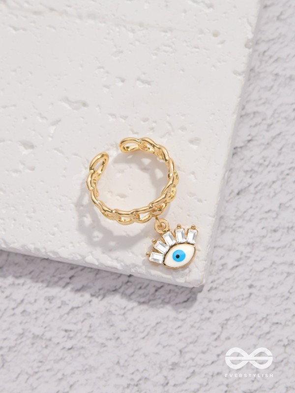 Guardian Gaze - Golden Embellished Charm Ring 