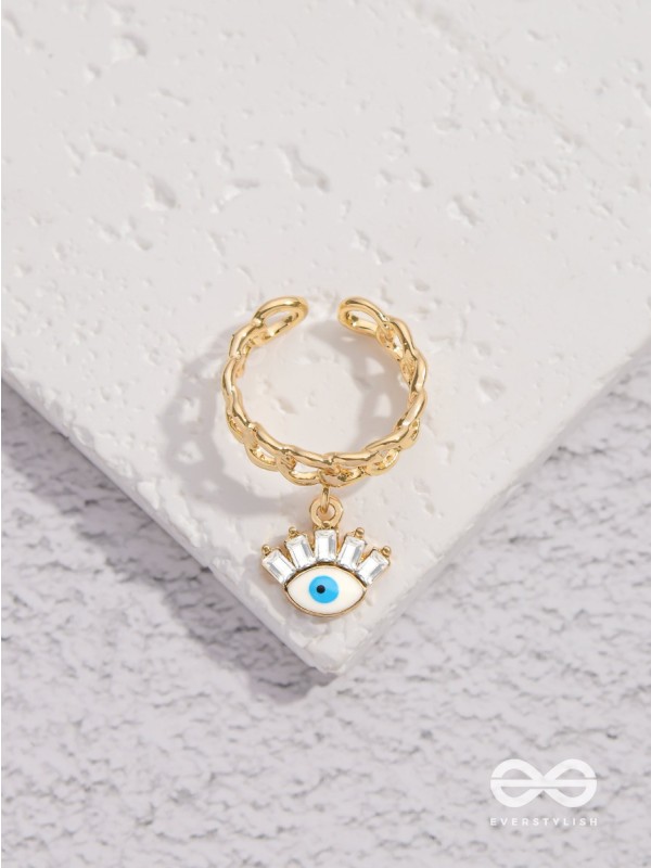 Guardian Gaze - Golden Embellished Charm Ring 