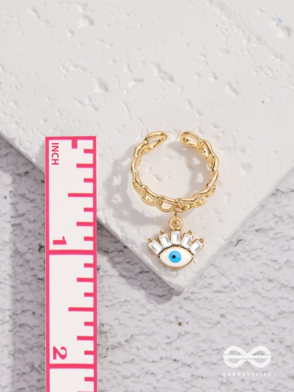 Guardian Gaze - Golden Embellished Charm Ring 