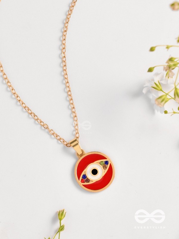 Guardian Eye Stone - Golden Embellished Pendant With Anti-Tarnish Coating (Red)