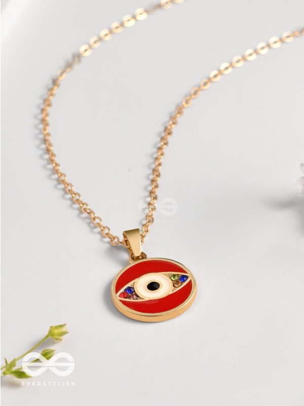 Guardian Eye Stone - Golden Embellished Pendant With Anti-Tarnish Coating (Red)