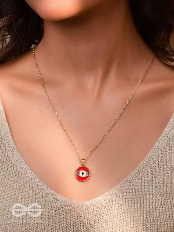 Guardian Eye Stone - Golden Embellished Pendant With Anti-Tarnish Coating (Red)