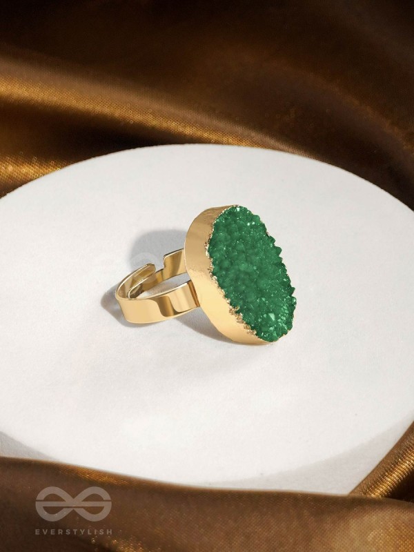 Crystal Frost - Green Druzy Ring (Adjustable)