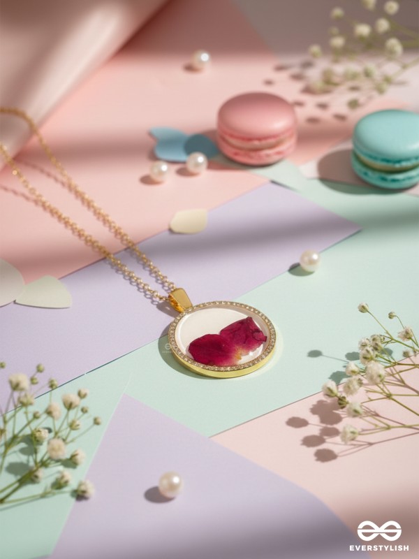 Bloom And Blush - Pressed Flowe Resin Pendant With Anti-Tarnish Coating 