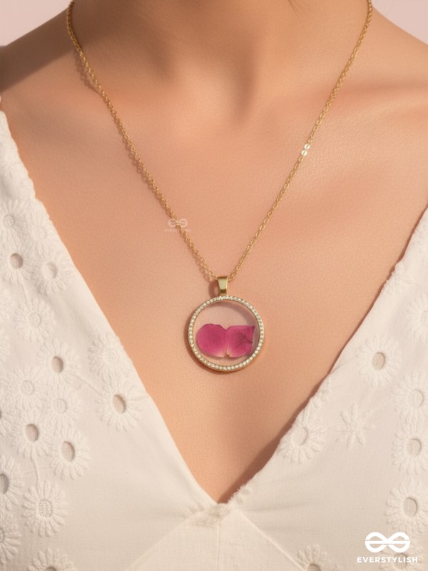 Bloom And Blush - Pressed Flowe Resin Pendant With Anti-Tarnish Coating 