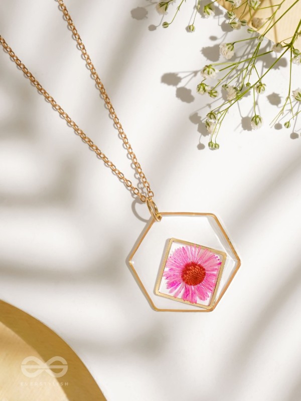 Charm Of Primrose - Pressed Flower Resin Pendant With Anti-Tarnish Coating 