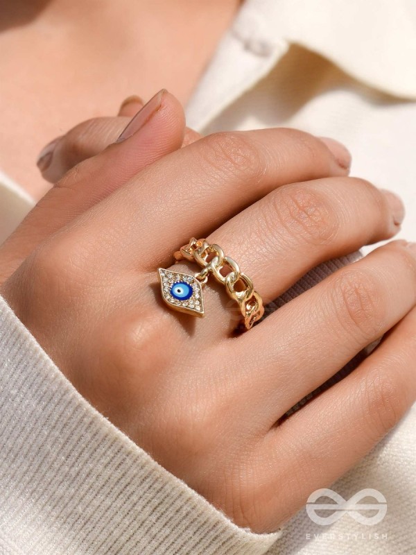 Cosmic Watcher - Golden Embellished Charm Ring (Adjustable)