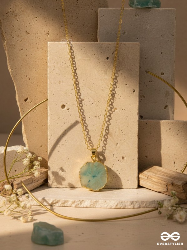 The Oceanic Bloom - Golden And Blue Resin Pendant With Anti-Tarnish Coating