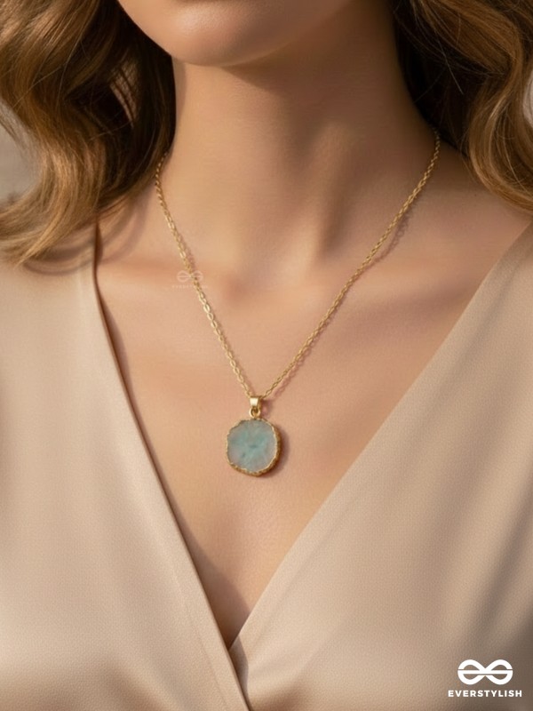 The Oceanic Bloom - Golden And Blue Resin Pendant With Anti-Tarnish Coating