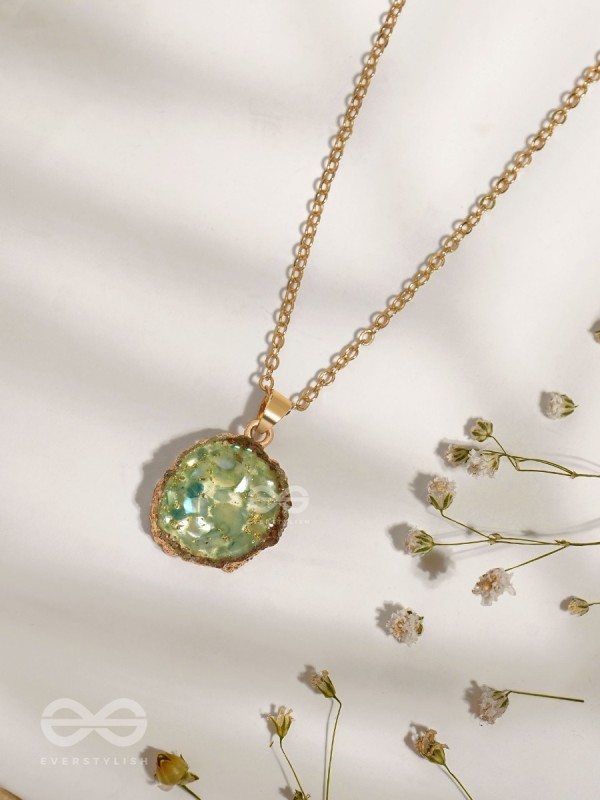 The Aqua Bloom - Golden And Teal Resin Pendant With Anti-Tarnish Coating