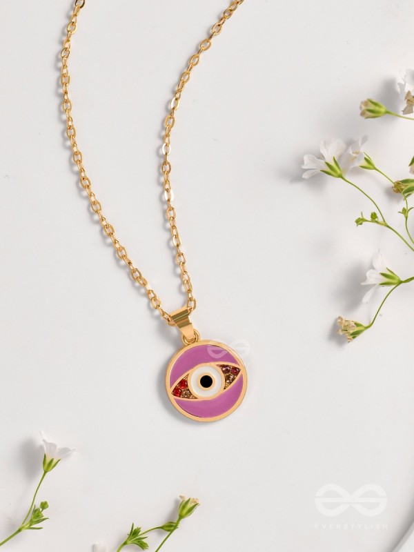 Guardian Eye Stone - Golden Embellished Pendant With Anti-Tarnish Coating (Purple)