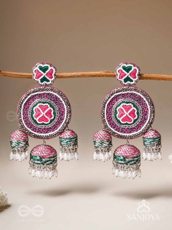 Sumardava- The Art Of Softness- Resham, Beads And Cutdana Hand Embroidered Earrings