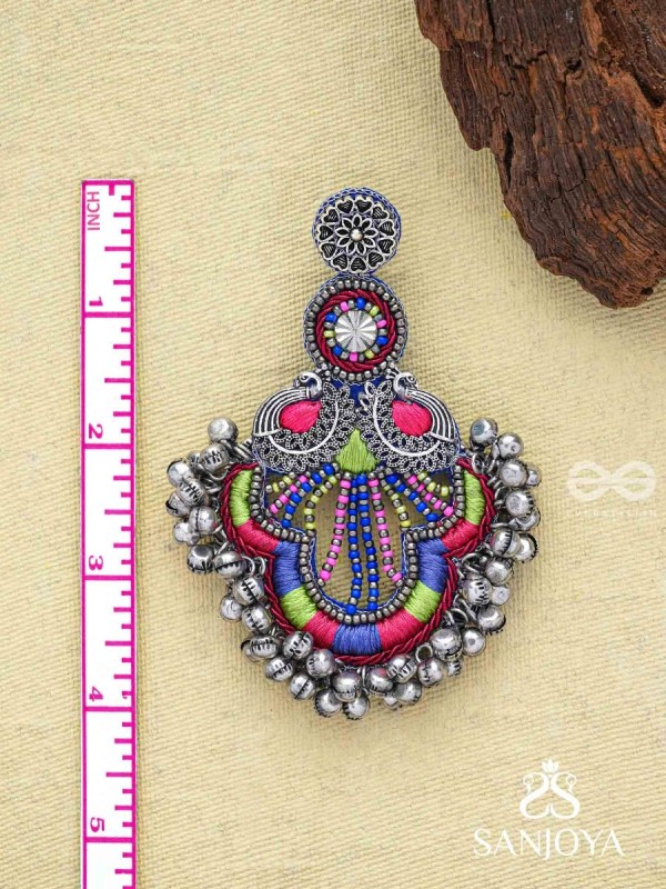 Abherī - The Melodic Dance - Resham And Beads Hand Embroidered Oxidised Earrings