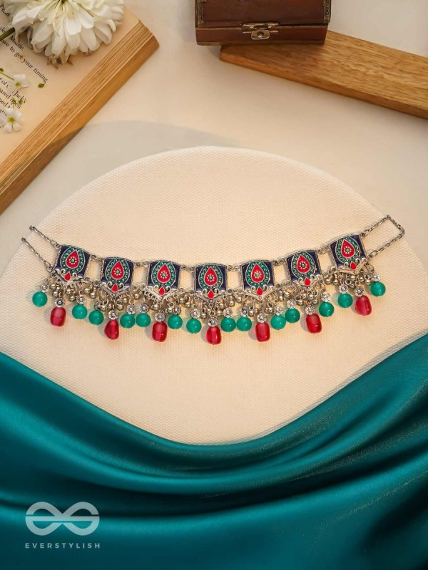 Sky Blush Swirls - Statement Enamelled Oxidised Neckpiece