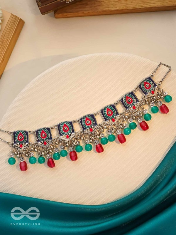 Sky Blush Swirls - Statement Enamelled Oxidised Neckpiece