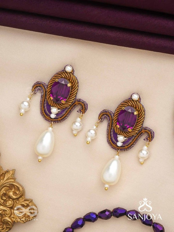 Ankusi- The Angel's Souvenir- Stones And Pearl Drops Hand Embroidered Earrings