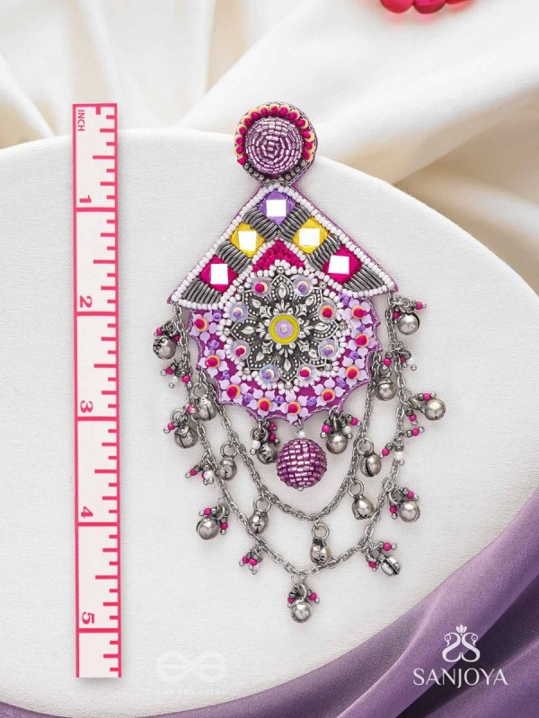 Anugata - The Mystic Marvel - Beads, Mirror And Cutdana Hand Embroidered Oxidised Earrings