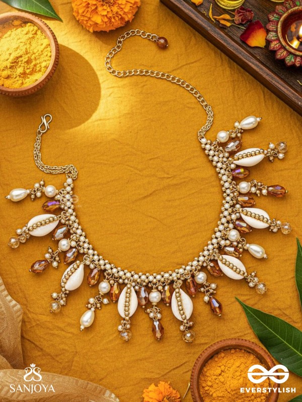 Gohiranya - The Majesty Drops - Beads, Shells And Glass Drops Hand Embroidered Neckpiece