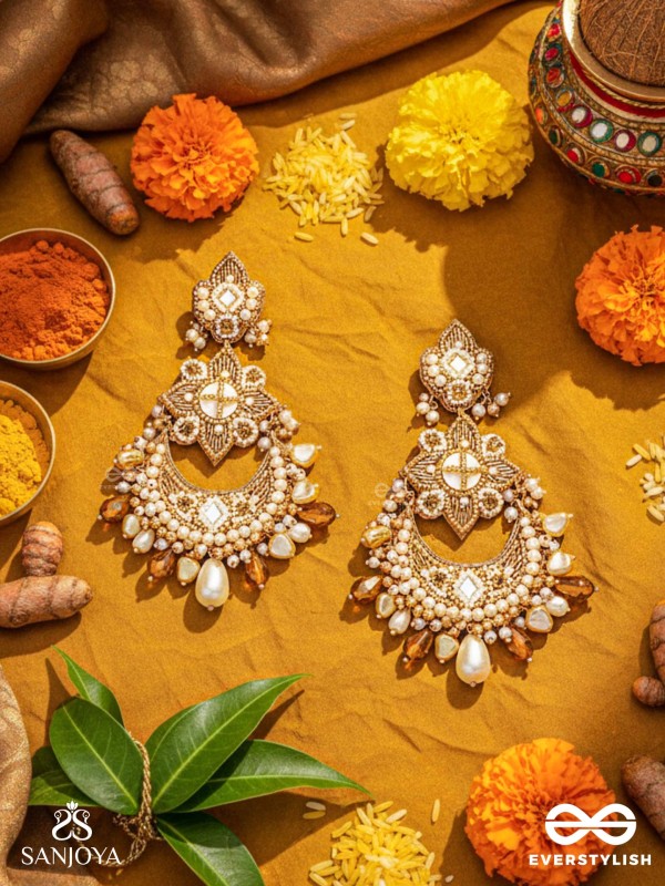 Adhirukma - The Celestial Petals - Beads, Mirrors And Glass Drops Hand Embroidered Earrings