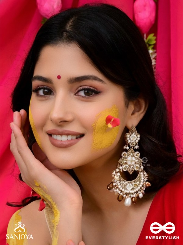 Adhirukma - The Celestial Petals - Beads, Mirrors And Glass Drops Hand Embroidered Earrings