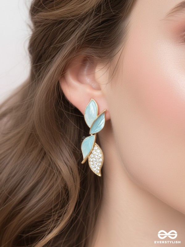WINGS OF MAGIC - GOLDEN AND BLUE EMBELLISHED EARRINGS