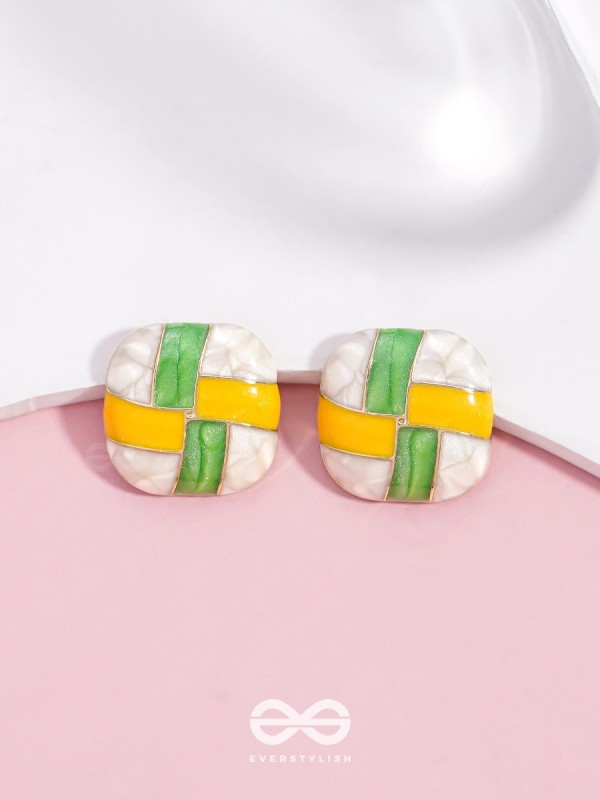 Geometric Puzzles - Enamelled Stud Earrings