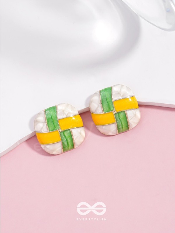 Geometric Puzzles - Enamelled Stud Earrings