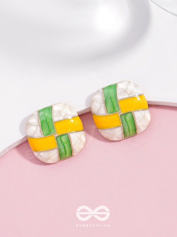 Geometric Puzzles - Enamelled Stud Earrings