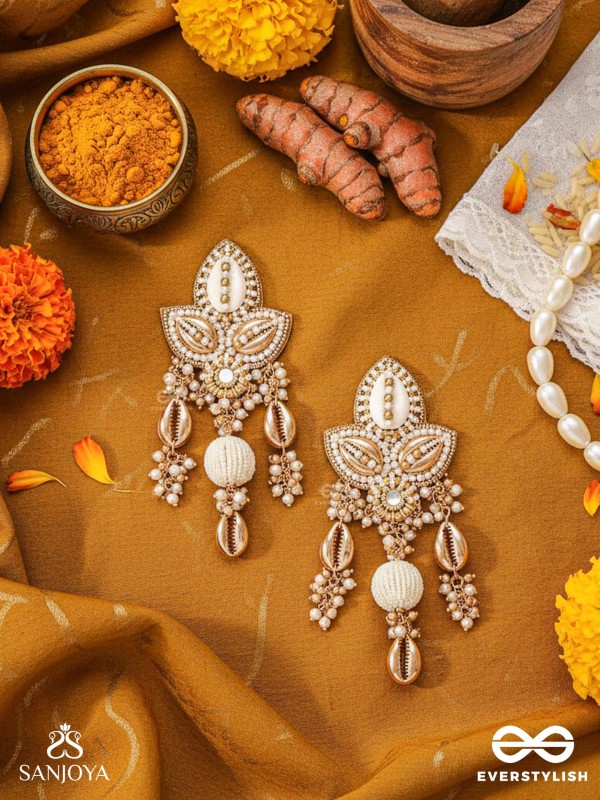 Pavi - Winter Wonderland - Beads And Shells Hand Embroidered Earrings