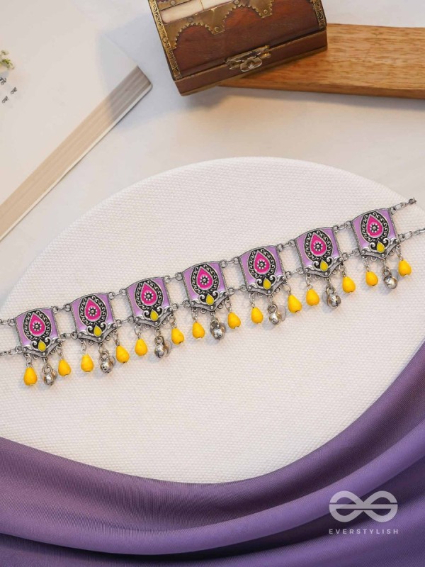 Blushing Marigold- Enamelled Oxidized Neckpiece