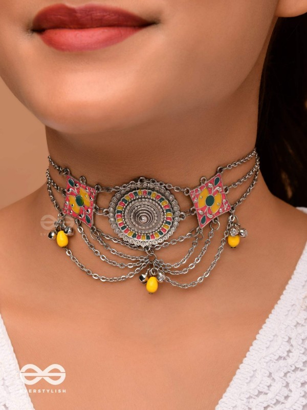 The Vibrant Splash- Enamelled Oxidised Neckpiece