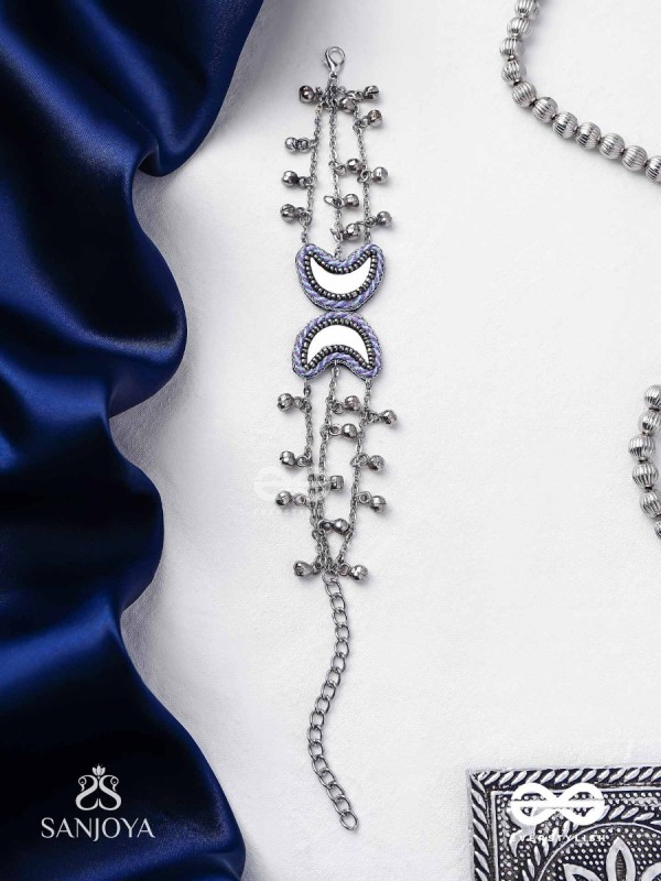 Chandrasalokya - The Lunar Twins - Mirrors, Resham And Beads Hand Embroidered Oxidised Bracelet